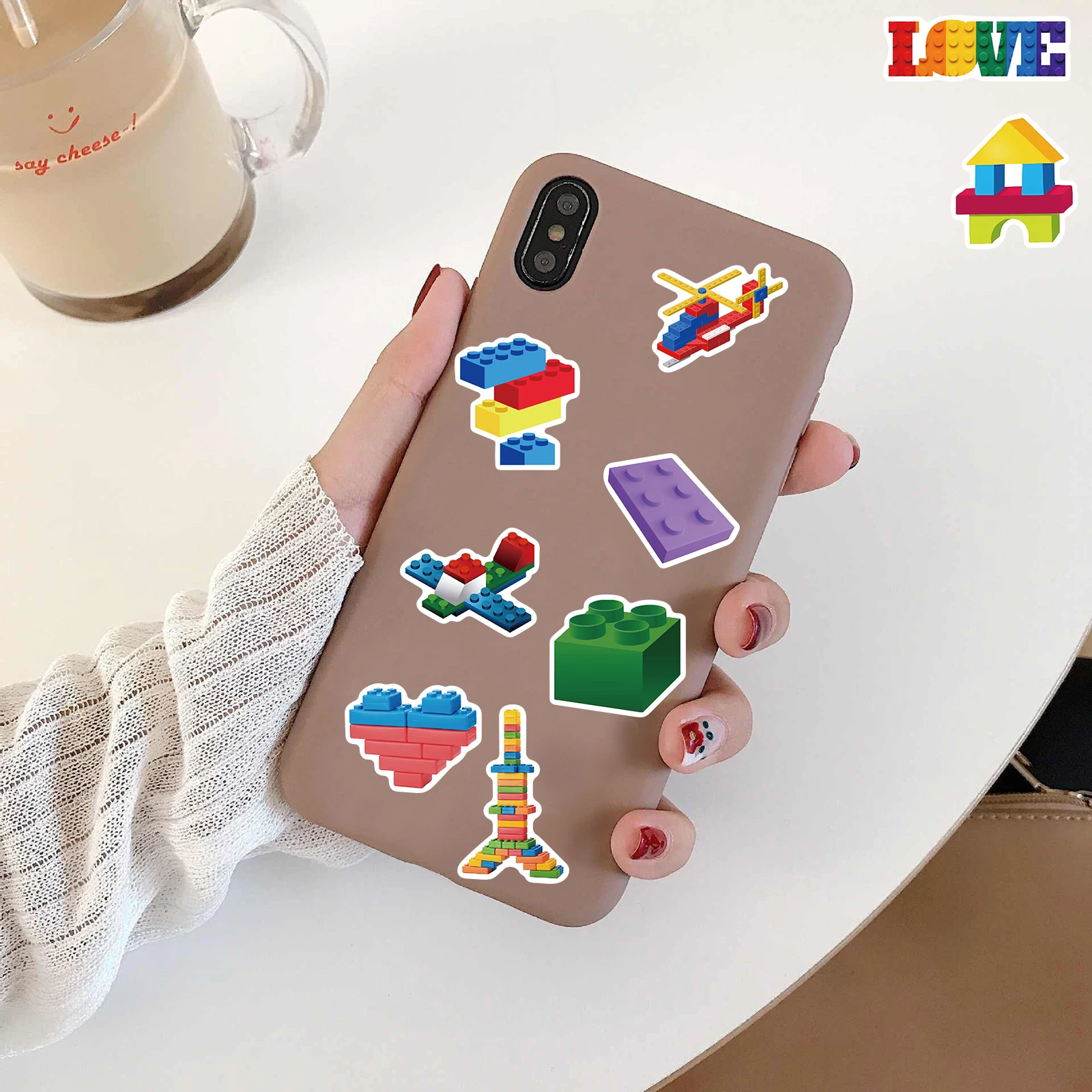 50PCS Colorful Building Blocks Sticker Watercolor Cute Graffiti DIY Skateboard Cartoon Laptop Cute Decoration Cool Sticker Phone