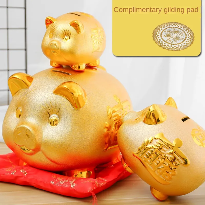 Ceramic Large Gold Pig Piggy Bank To Attract Wealth Cute Pig Money Bank Household Decoration Children Creative Birthday Gift