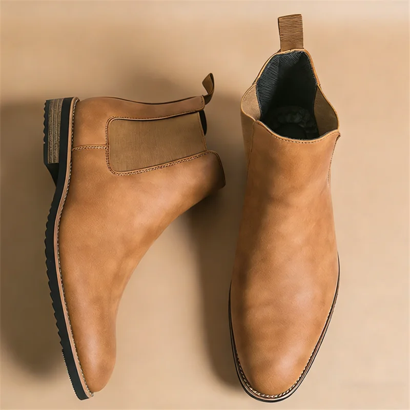 Designer Fashionable Winter Patent Leather Cowboy Chelsea Ankle Boots Men's Tops For Men Flats Everyday All Match Shoes
