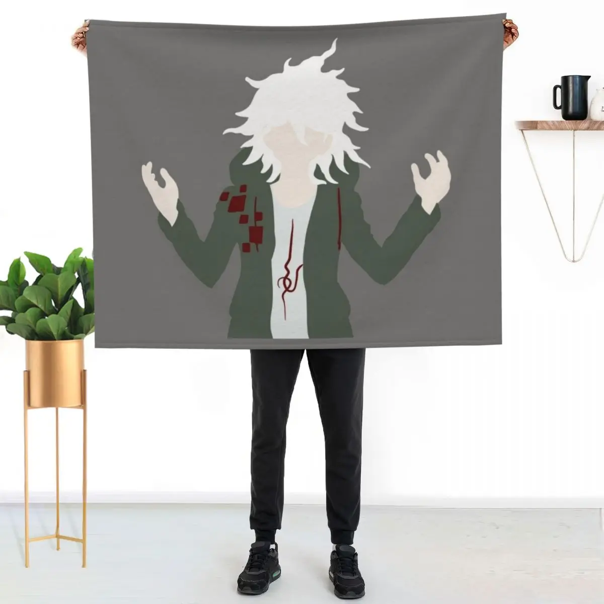 

Minimalistic Nagito Komaeda Throw Blanket Warm Napping Blanket for Office Couch Bed