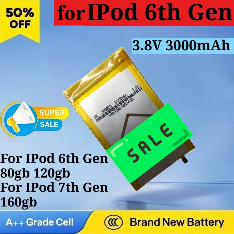 

3Ah 3.8V for iPod 6th Gen Classic 80gb 120gb Upgrade Battery for 5th Gen Video 30gb for iPod 7th Gen 160gb Replacement Battery