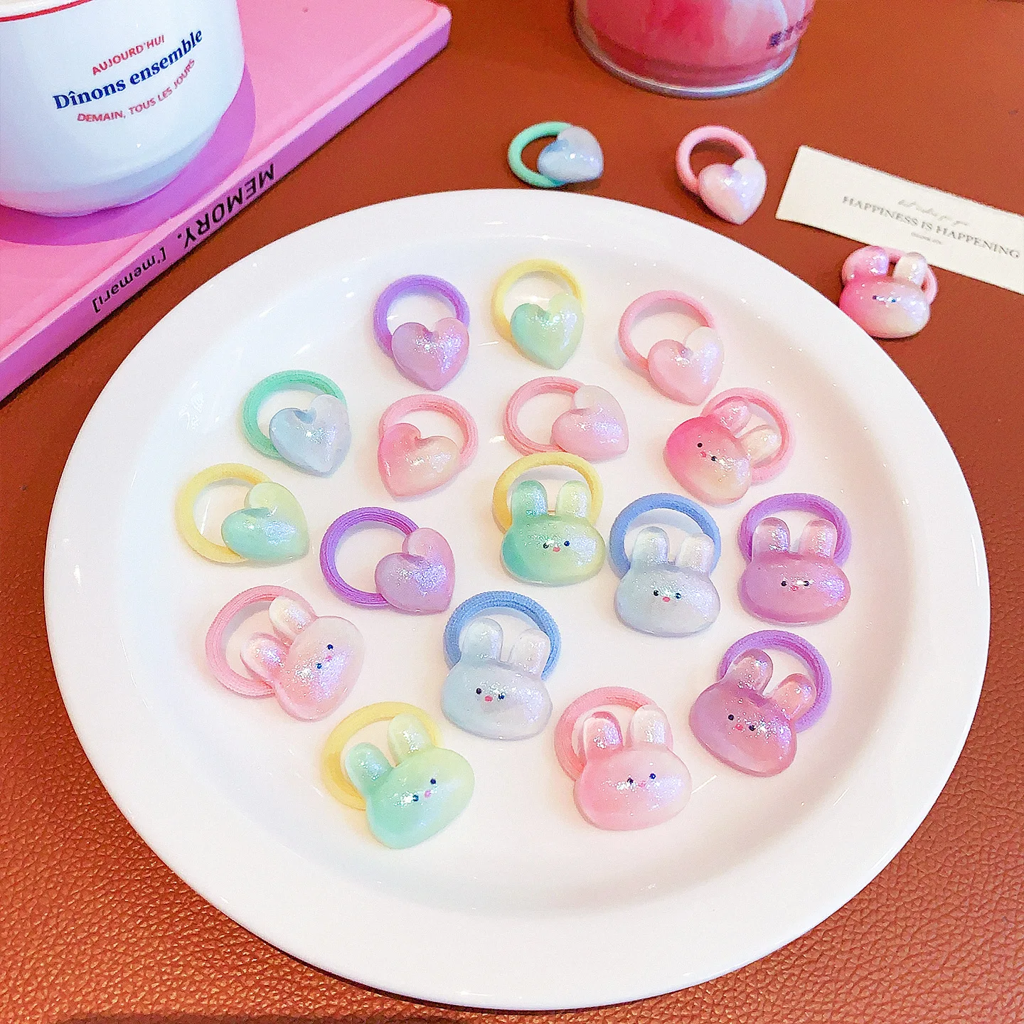 

10 шт., детские петли для волос с большим пальцем, пастельные ленты с цветочным принтом, нежные эластичные завязки, украшение для волос в миниатюрном женском стиле, не тянущие аксессуары для волос