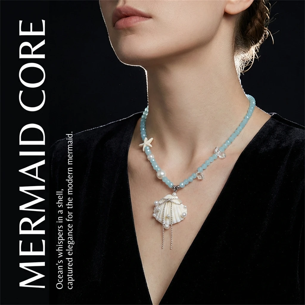 Einzigartige Seestern-Seil-Halsketten für Frauen, Muschel-Imitationsperlen-Schleifen-Quasten-Halsketten, zarter, süßer Sommerschmuck als Geschenk – Detail 2