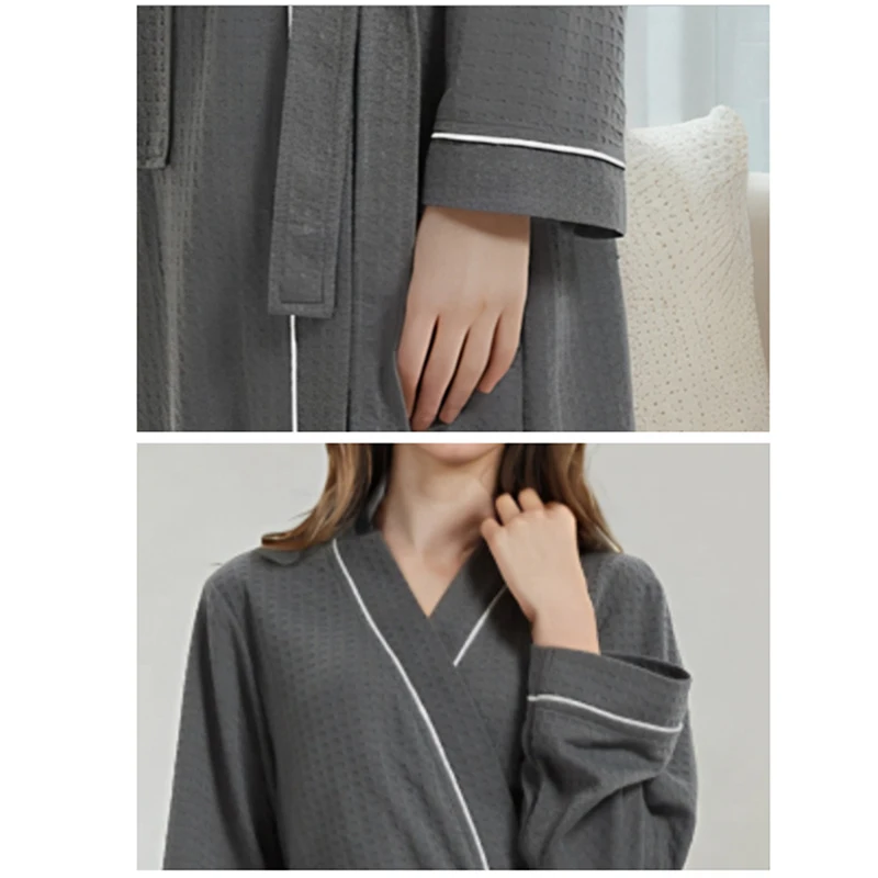 Soft Terry Towel Couple Bathrobe Long Robe Women's Dressing Gown Long Sleeve Water Uptake Sleep Lounge Nightgown With Pocket