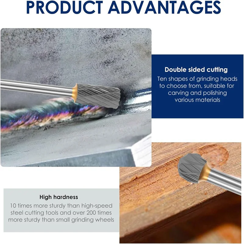ABKY-10Pcs ยาวคาร์ไบด์ Burr ชุด 1/8 "Shank, การขัดถูสองด้านตัดแฟ้มโรตารี่ Rasp สิ่งที่แนบมาสําหรับไม้โลหะ
