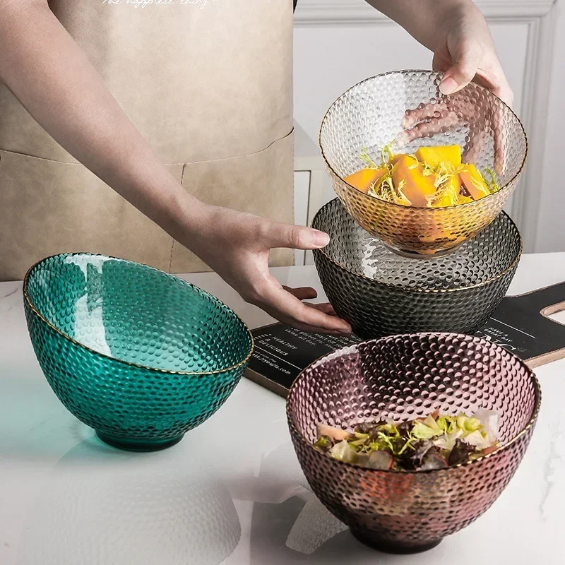 

Modern Oblique Fruit Salad Bowl Golden Edge Creative Hammered Glass Dessert Bowl Household Vegetable Dessert Bowl Cute Tableware