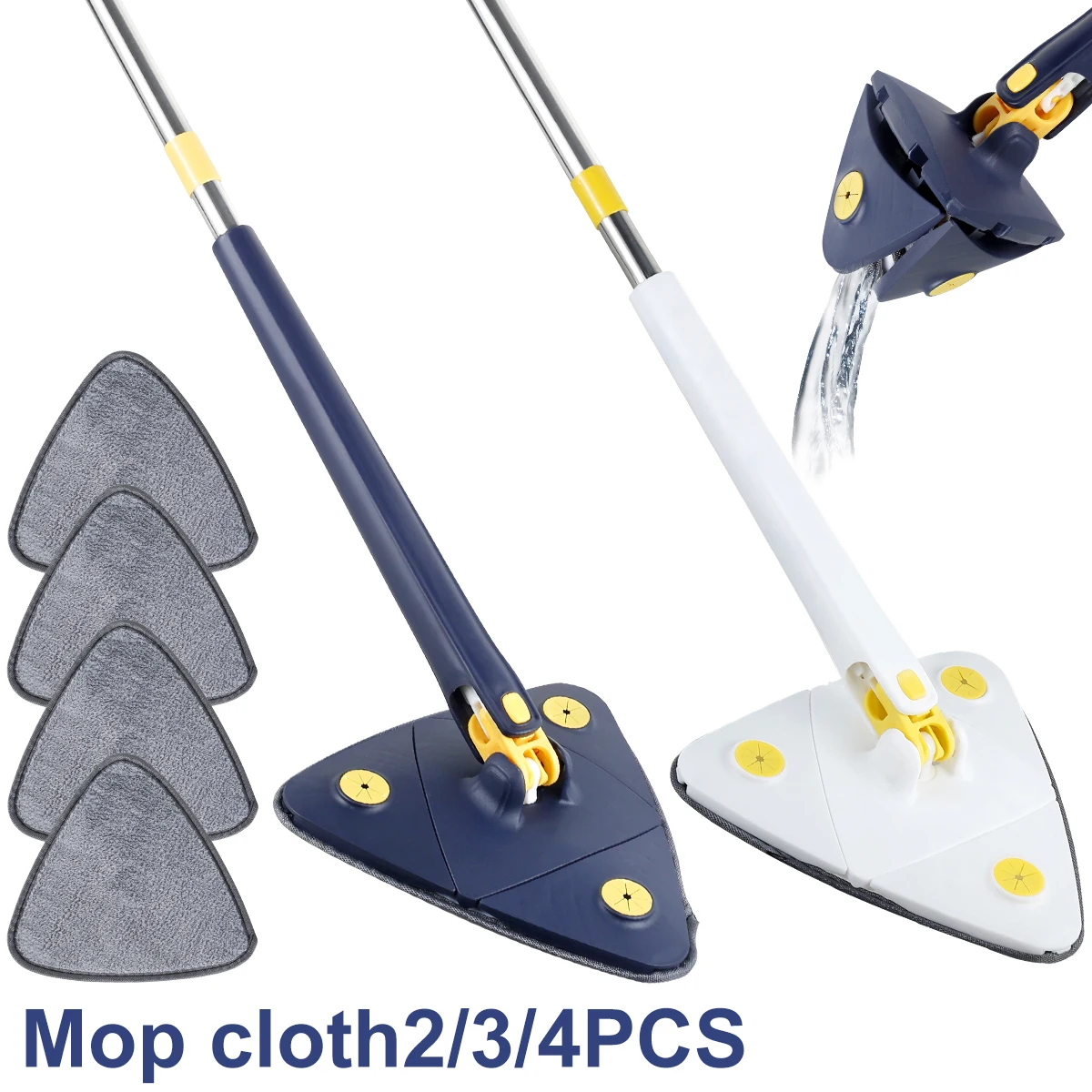 Triangle Mop 360° Rotatable Squeeze Mop Free Hands Floor Cleaning Wet&Dry Mop 130cm For Home Ceiling/Corner Windows Clean Tools