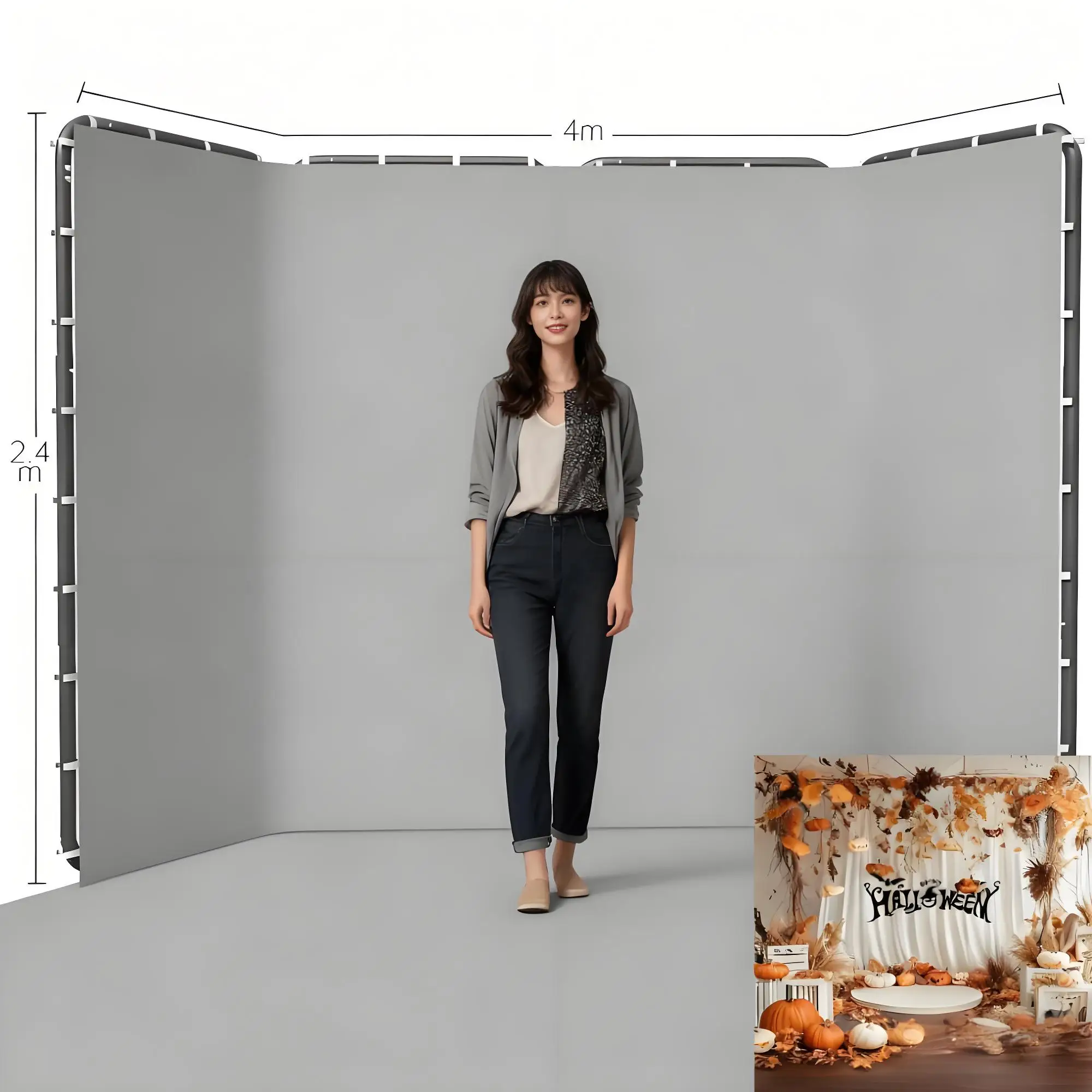 

SH 2.4x4M Green Screen Backdrop With Stand,Large Professional Collapsible Backdrop System for Photo Studio,Live Stream