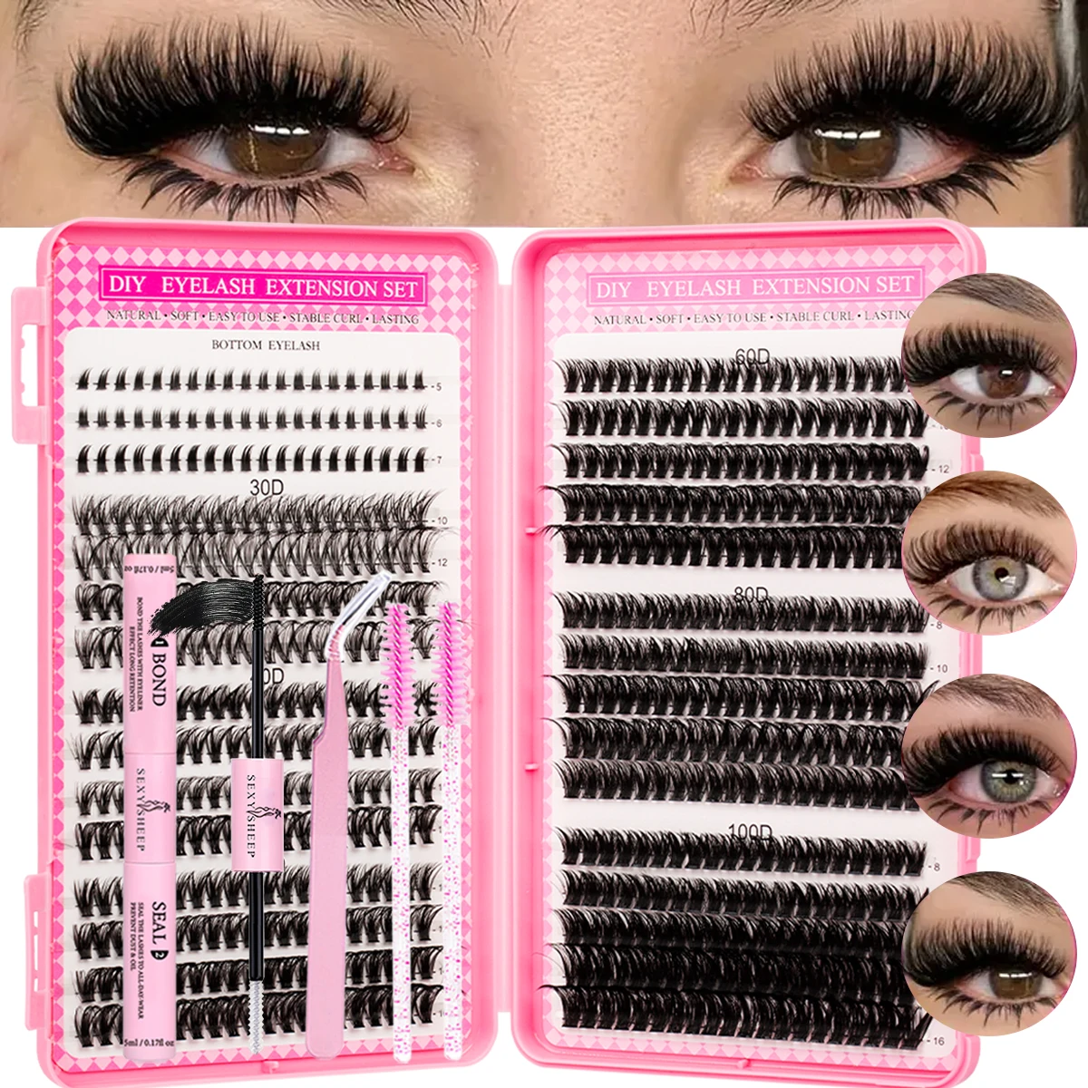 مجموعة تمديد الرموش مع رموش الرموش والرموش الختم، ملاقط سميكة لتقوم بها بنفسك مجموعات الرموش رموش فردية للاستخدام اليومي #1