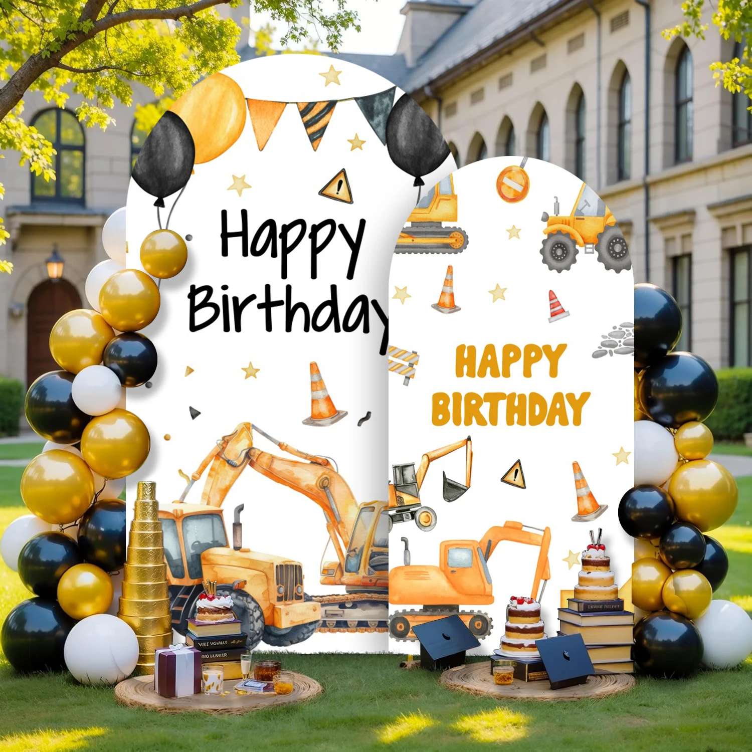 Yellow Excavator Arch Cover Backdrop Construction Car Baby Shower Boys Birthday Party Balloons Decor Elastic Arched Background
