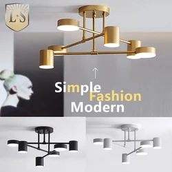 Lámpara colgante nórdica moderna, lámpara LED de techo, lámparas de montaje semiempotrado, candelabros de hierro industriales, decoración del hogar dorada/negra/blanca