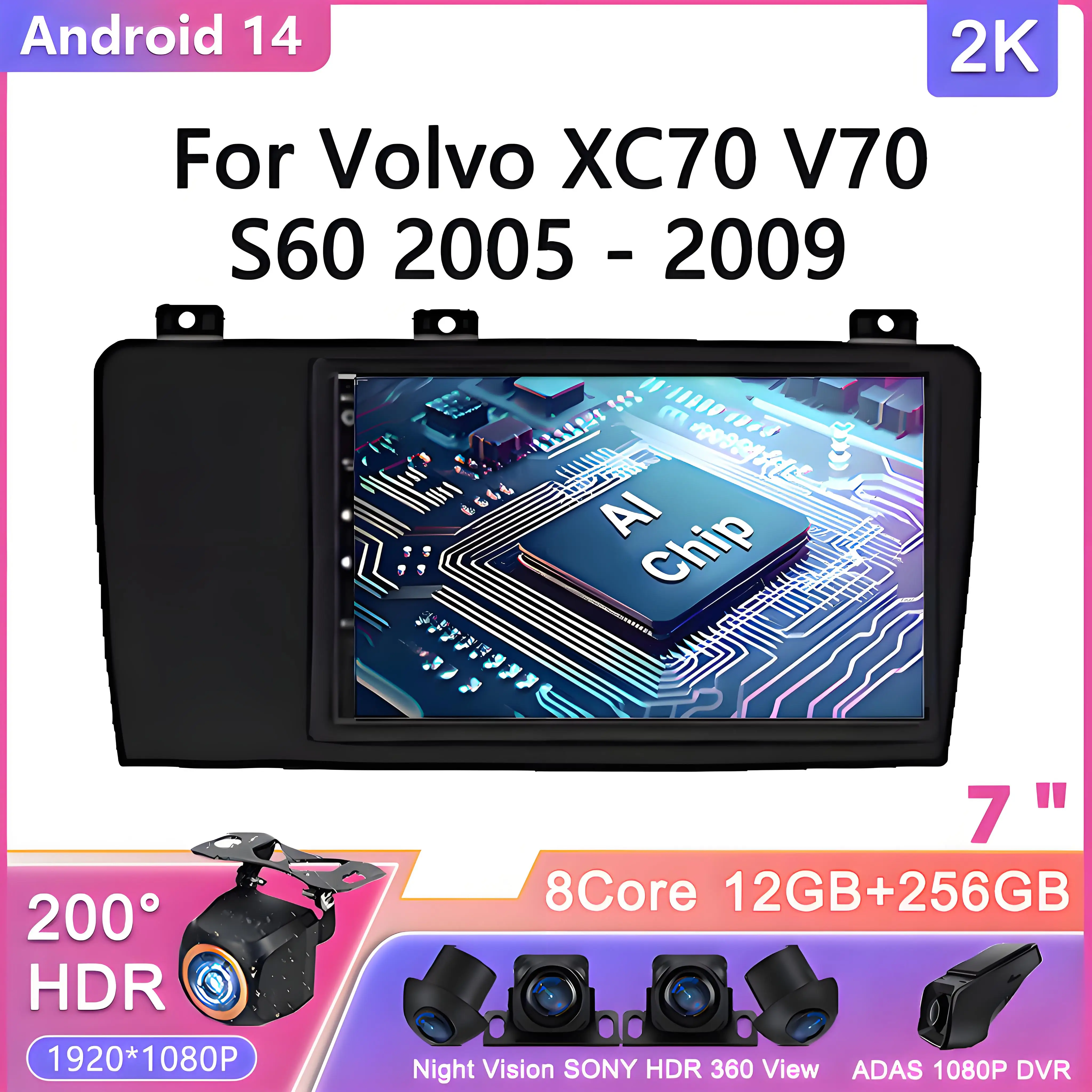 

7"inch Android 14 For Volvo XC70 V70 S60 2005 - 2009 Car Radio Multimedia Video Player Navigation GPS Head Unit NO 2Din DVD GPS