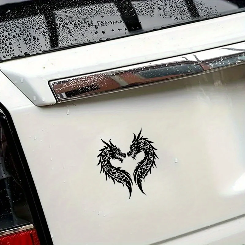 1 مجموعة مزدوجة التنين نمط ملصقات أسود أبيض تصميم معقد 14.0x13.0 سنتيمتر/5.51x5.13 بوصة لاصق الشارات لسيارة الهاتف المحمول