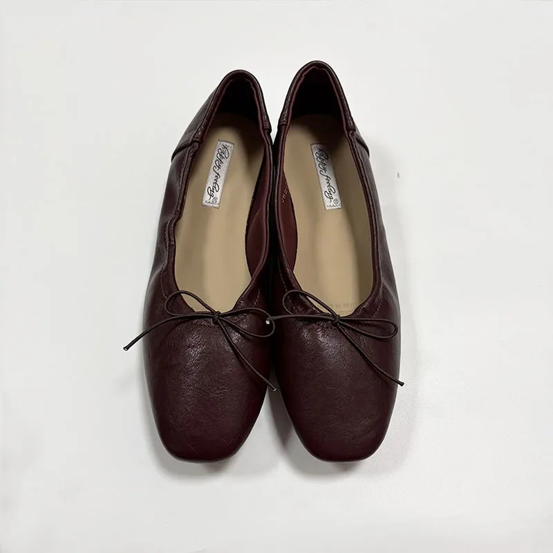 Weiche, modische flache Ballerinas mit Schleifenknoten zum Anziehen, neue Frühlings- und Herbstschuhe für Damen. – Detail 8