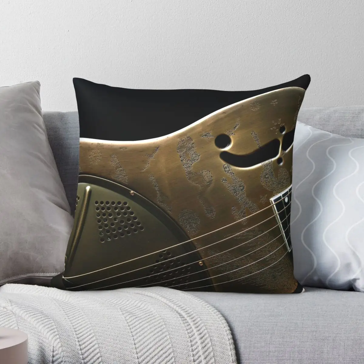 Guitar Icon Resonator Square Pillowcase Polyester Linen Velvet Printed Zip Decor Throw Pillow Case Home Cushion Cover 45x45