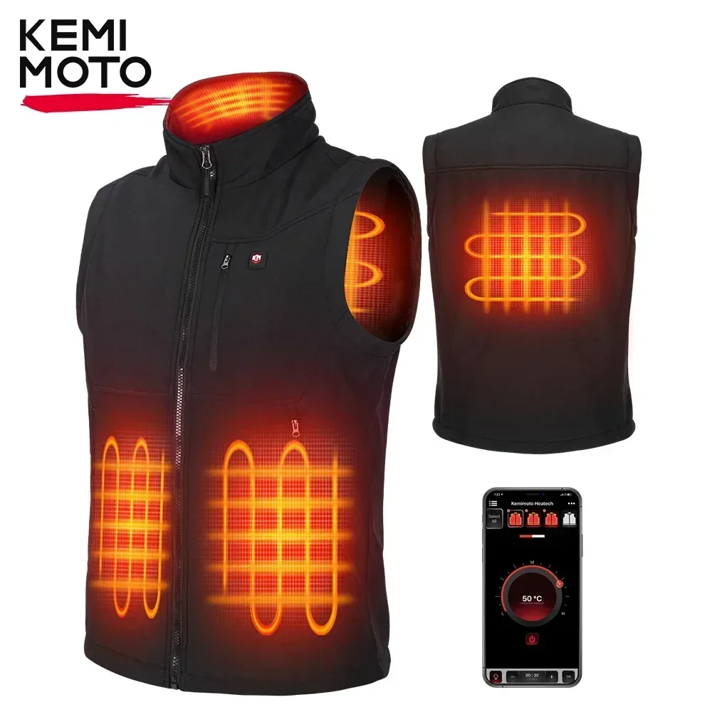 KEMIMOTO Electric Heated Vest USB Heated Jacket Men Women Winter Warmer APP Control Outdoor Sport Skiing Hiking Washable