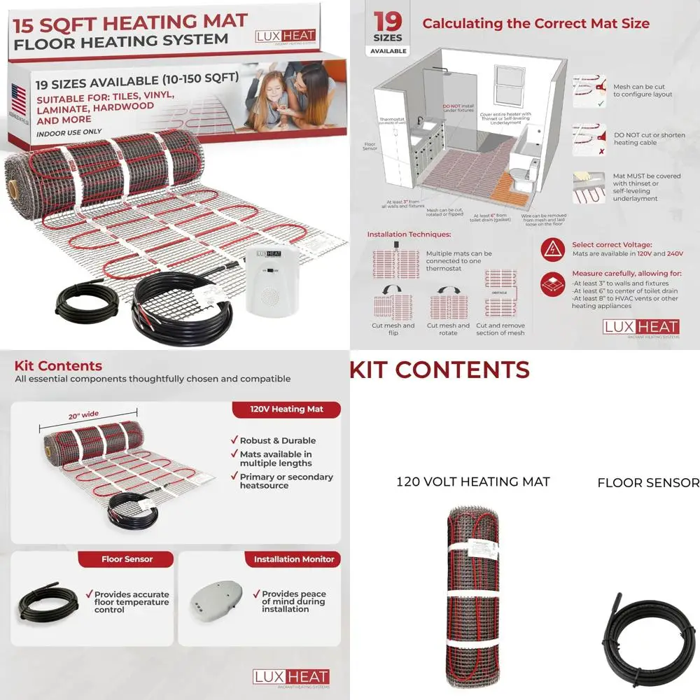

Электрическая система обогрева пола, излучающая система - 15 кв. футов, простая установка, комплект для обогрева пола на 120 В - длинный хвостовой замок