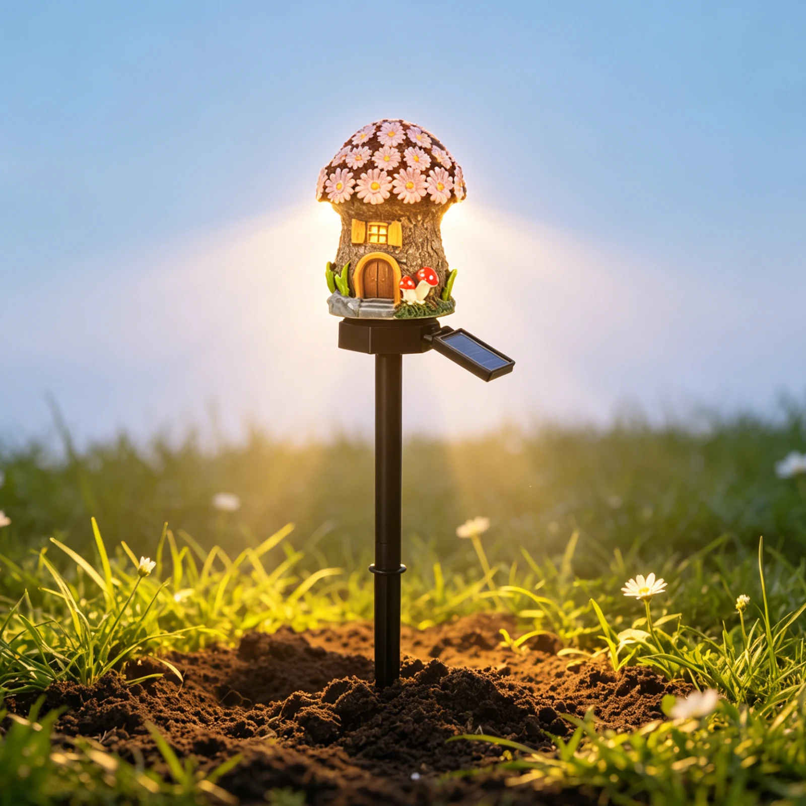 LED Solar Fairy-Tale Mushroom Cottage Garden Light Auto On/Off Solar-Powered Resin Mushrooms Statue Lamp For Garden Decoration