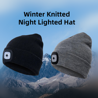 USB Rechargeable Hands Free 4 LED Headlamp Cap Winter Knitted Night Lighted Hat Flashlight Women Men Gifts for Dad Him Husband