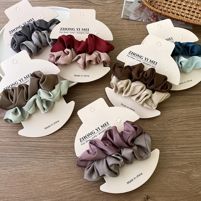 2Pcs Fashion Solid Color Satin Silk Hair Scrunchies Women Hair Bands Ties Gum French Ponytail Holder Female  Hair Accessories