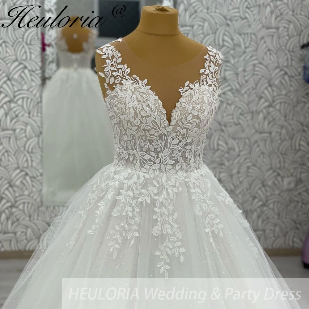 HEULORIA scollo a V scintillante glitter tulle abito da sposa donna abito civile applicazioni di pizzo una linea Boho abito da sposa personalizzato
