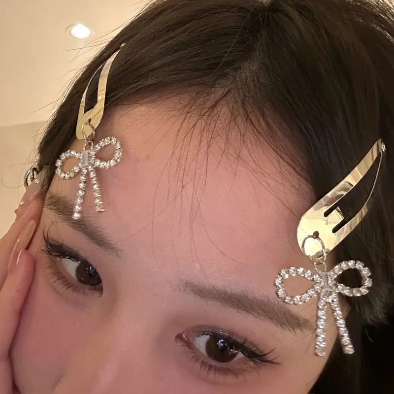 1/4pcs Y2K Metal BB Hair Clips Silver Crystal Zircon Bowknot Water Drop Shaped Hairpins Barrettes Punk Ins Girls Basic Headdress