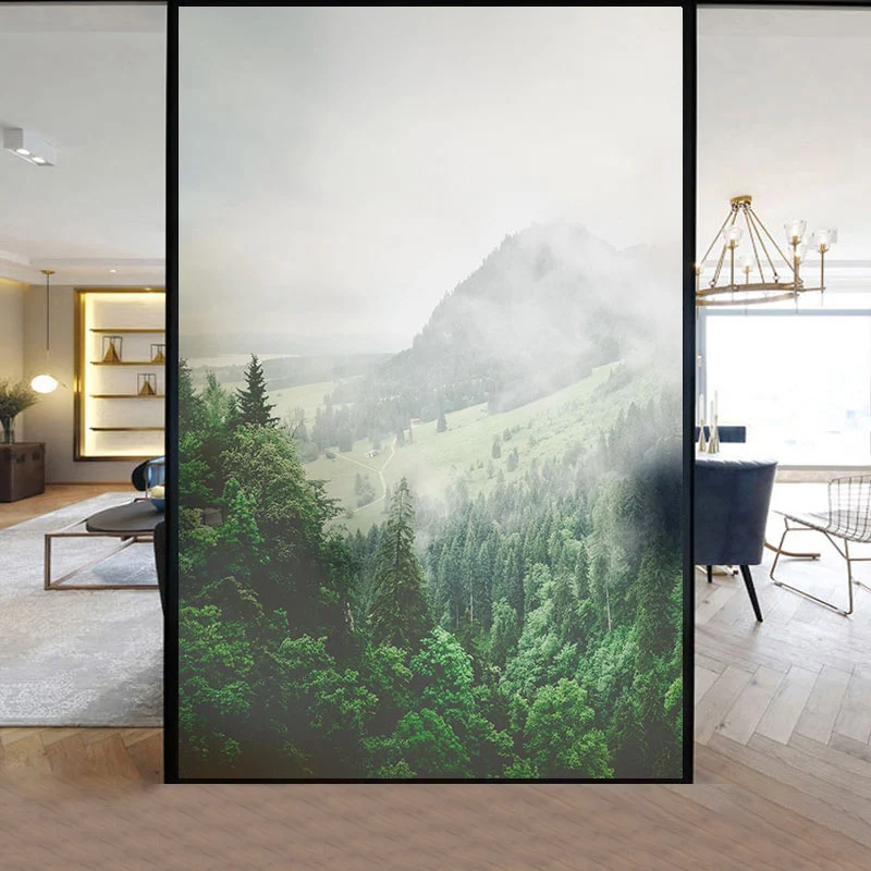 Nordic Home Forest Window Film Glass Sticker Landscape Stained  Bathroom Door Anti-vision Sunscreen Electrostatic Scrub Films