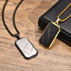 Stylish Dog Tag Necklaces for Men Boys,Stainless Steel Square Pendant Necklace,Punk Jewelry Father Gifts