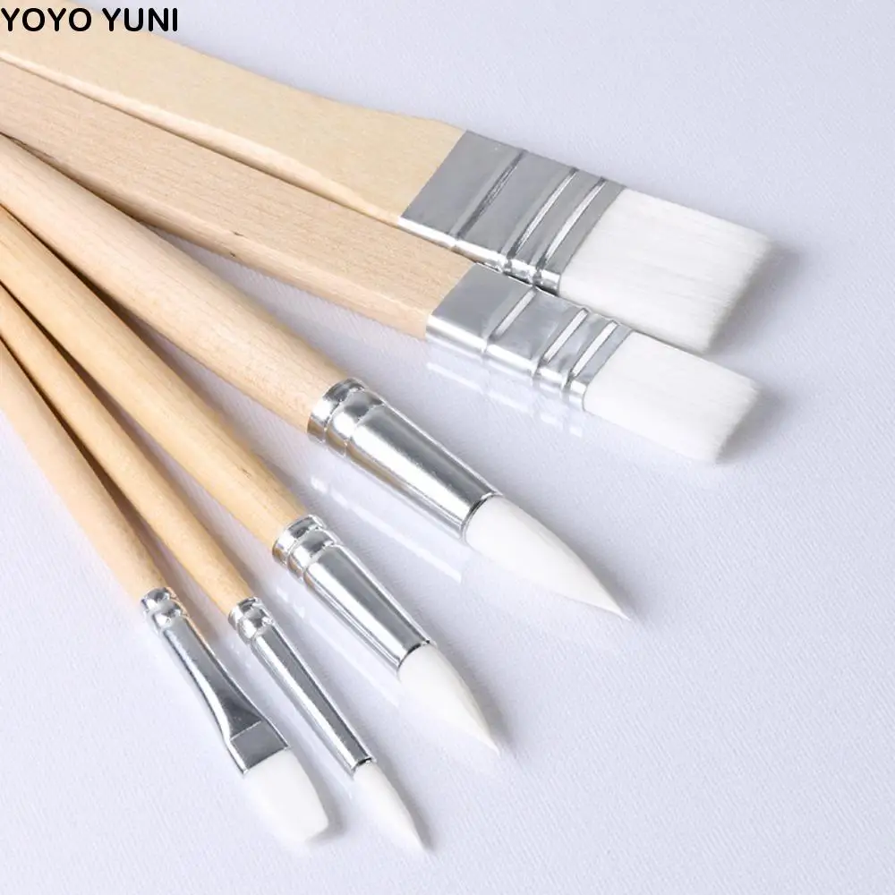 

Art Paint 3/6pcs Painting Brush Set Professional Wooden Handle Watercolor Gouache Oil Brush Set Flat Tip Head Different Shape