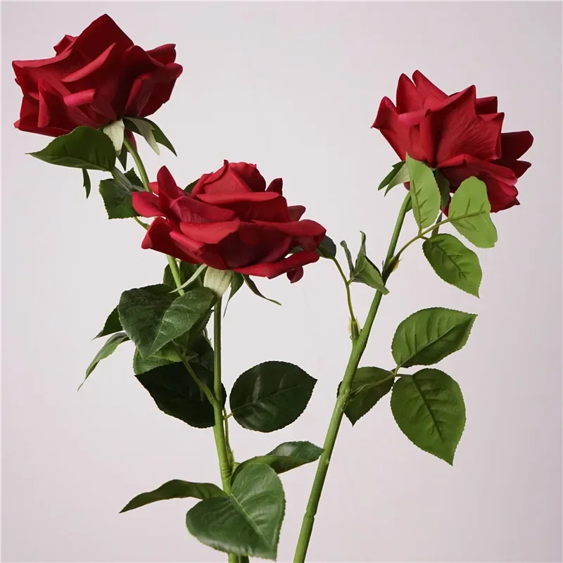 64cm High Quality Artificial Flowers Real Touch Long Branch Horn Roses Wedding Decoration Simulation Red Black Rose Fake Flower