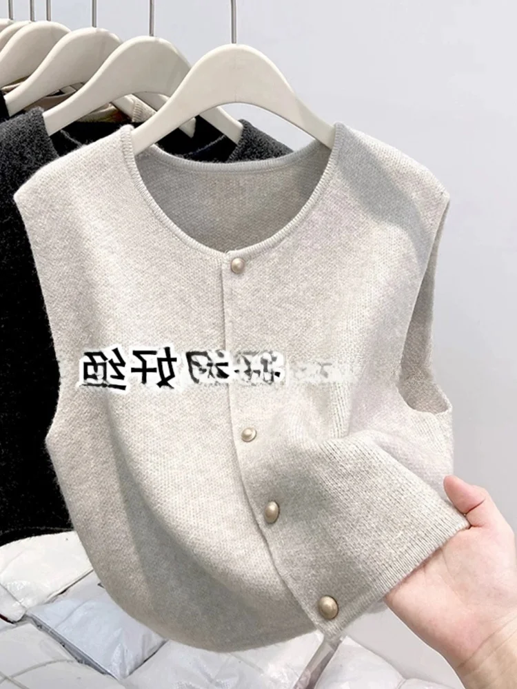 

Модный вязаный жилет на одной пуговице, повседневный, удобный для поездок на работу, простой дизайн, женский топ, удобный дышащий