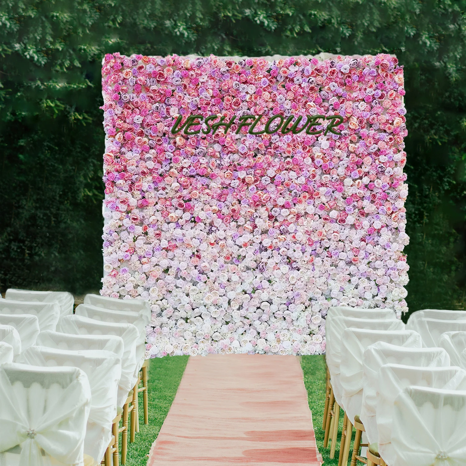 

5D Pink-white peony rose artificial plant flower wall outdoor wedding background decor marriage proposal banquet