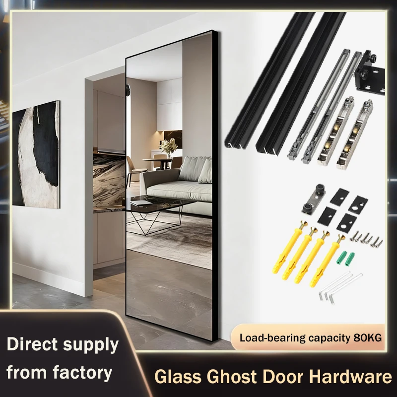 Invisible Top Mount Sliding Door Hardware Kit Soft Closing System For Barn Door Aluminum Frame Wooden Door No Track Needed