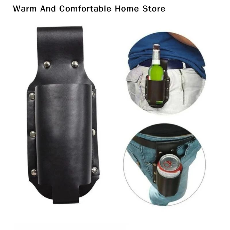 【W】1Pcs Leather Beer Can Bottle Waist With Sturdy Construction And Easy Belt Attachment Perfect For Camping Hiking BBQ Parties
