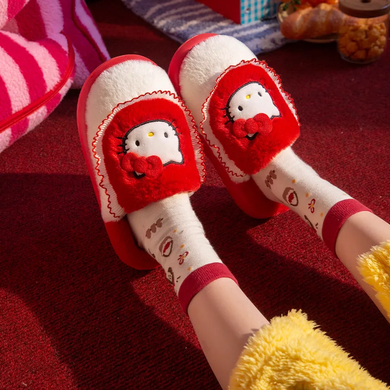 

Hello Kitty Girls Cotton Slippers Sanrio Autumn Winter Indoor Woman Anti-Slip Comfortable Home Thicken Warm Soft Slippers