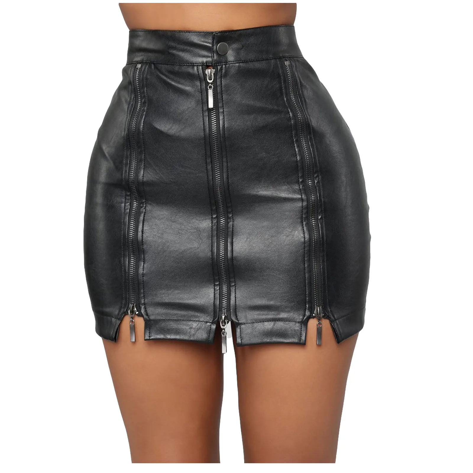 Mini saia de couro PU preto feminino, com zíper, patchwork, sexy, cintura alta, bodycon, rachado, streetwear casual feminino, novo, 2022