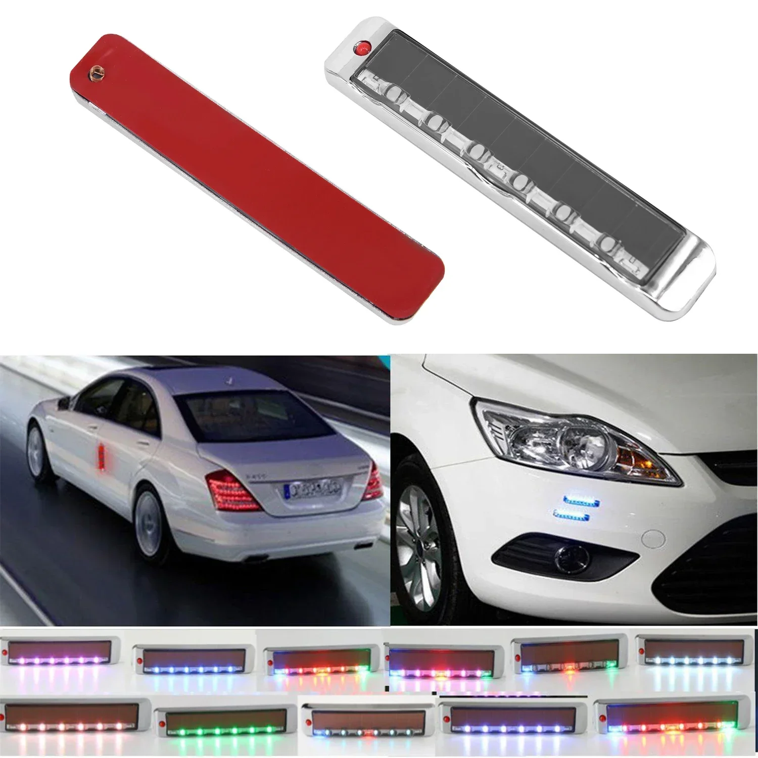 1pc Car 7 Color Solar Power LED Strobe Earning Lights Side Indicators Turn Signal Blinker Automobiles Accessories