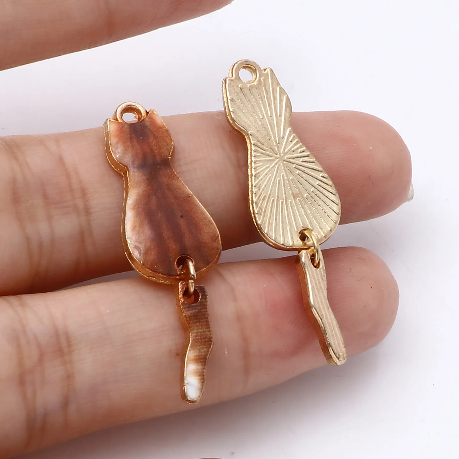 10PCs Cute Cat Enamel Gold Color Metal Charms Animal Pendants Multicolor DIY Making Necklace Earrings Jewelry Findings 3.5cmx1cm