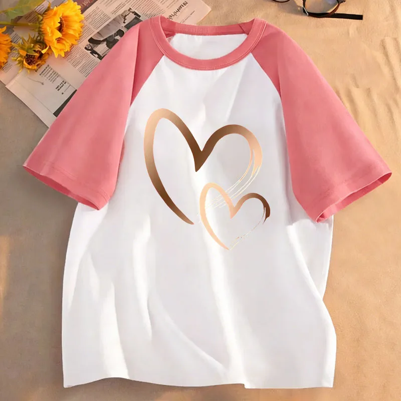 Vintage Fashion Girls Love Heart Design T Shirts Kids Children's T-shirt Girls Summer Spring Casual Top Tee