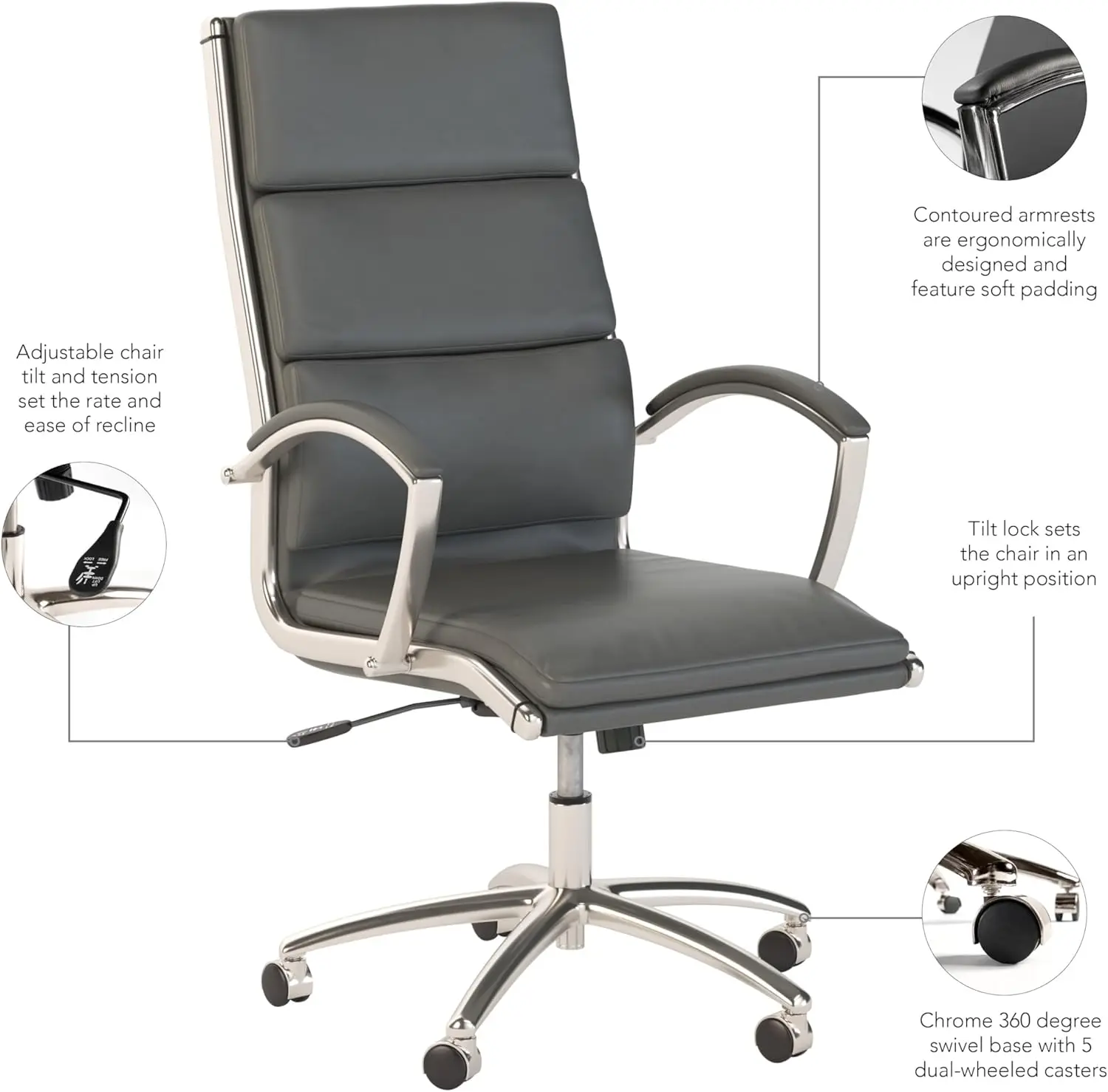 Office 500 High Back Executive Chair, Dark Gray Leather