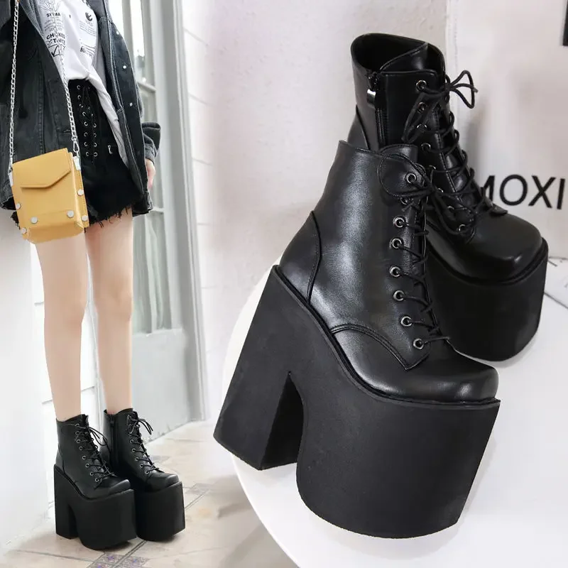 Large Size Shoes Fashion New Hate Sky High 17 Cm Stage DJ Performance Women Same Nightclub Coarse Heel Boots 43