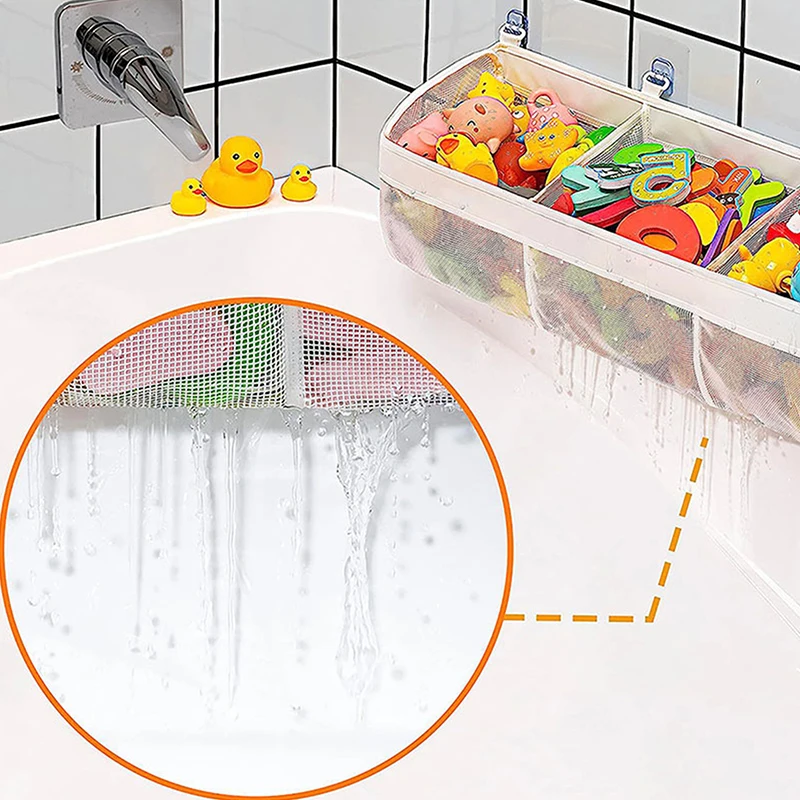 3 Compartments Horizontal Large Openings Bath Toy Organizer For Tub Multi-function Bath Storage And Holder Easy Sorting