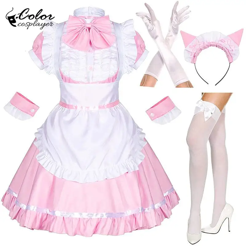 انمي ياباني فتاة دور لوليتا مجموعة الوردي خادمة تأثيري حلي القهوة السوداء خادم موحدة كوميك كون الزي فستان الحفلات