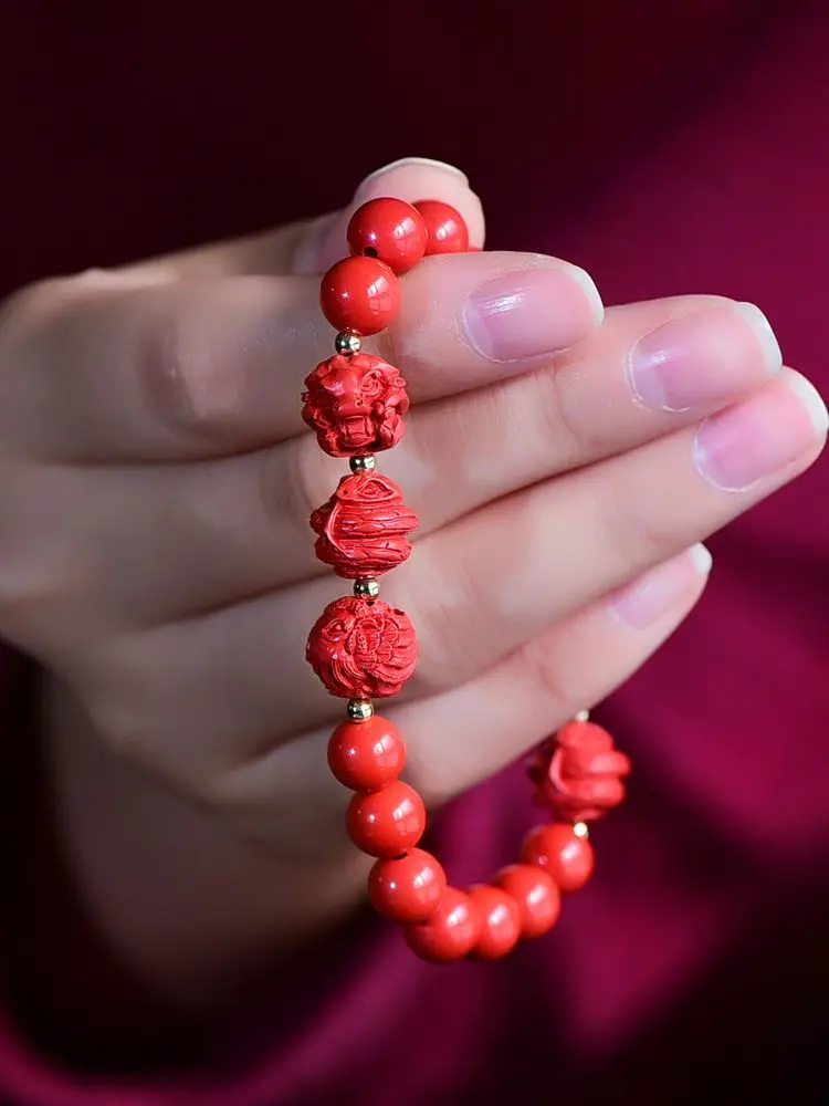 Dragon Year Raw Ore Cinnabar Sanhe Liuhe Tiger Bracelet Jewelry Zodiac Natal Buddha Wealth Hand String Men and Women Couple Gift