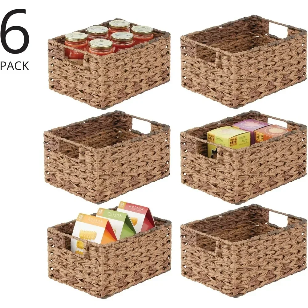 Weaving Farmhouse Kitchen Tableware Room Food Storage Organizer Basket Box - Cabinets, 6 Pack, Brown