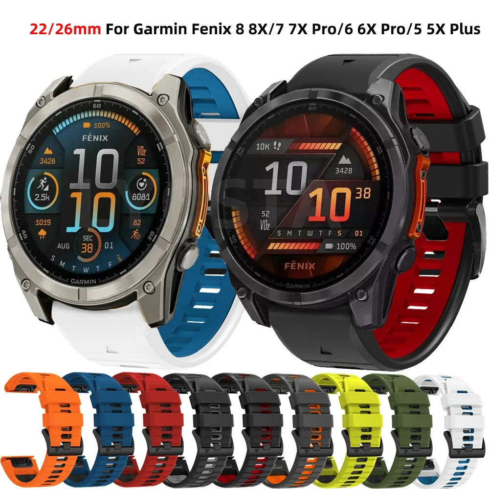 22 26MM Silicone Watchband For Garmin Fenix 8X 8 7X 7 Pro 6X 6 Fenix 5X 5 Plus Fenix E Enduro3 Quick Release Bracelet WristStrap