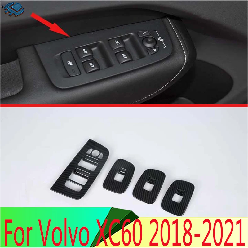 

For Volvo XC60 2018-2021 Carbon Fiber Style Door Window Armrest Cover Switch Panel Trim Molding Garnish