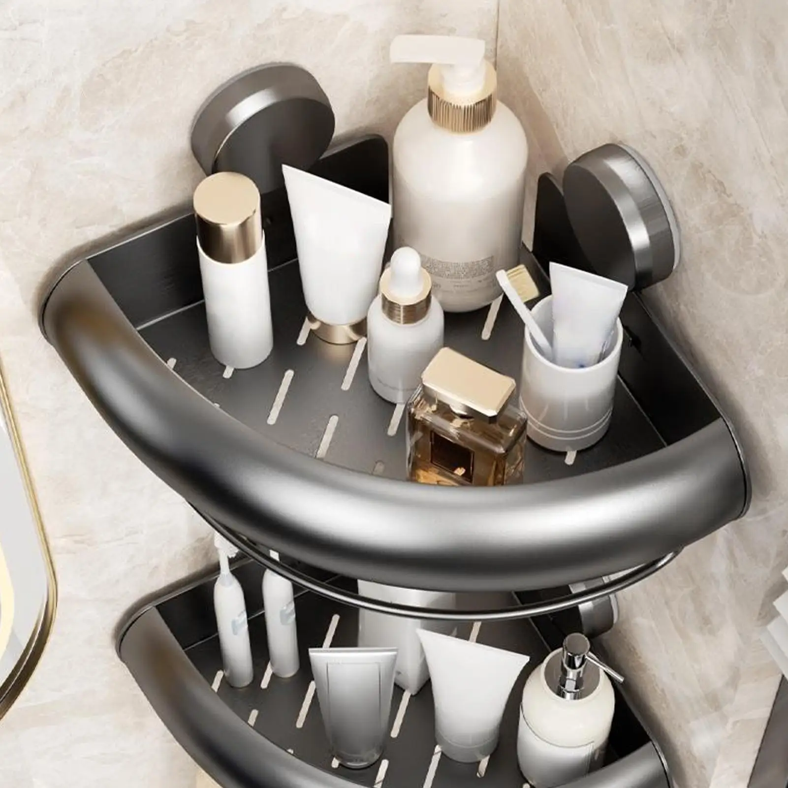 

Shower Rack Corner Suction Cup Rustproof Storage with Hooks Shower Shelf Corner Wall Rack for Home Bathroom Kitchen Towel