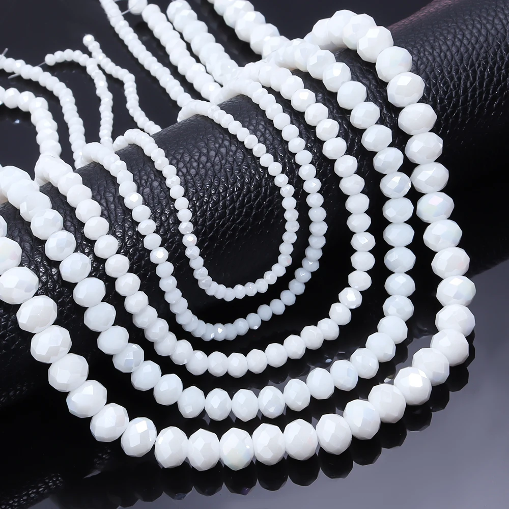 1 Strand Faceted Porcelain White AB Flat Crystal Glass Beads Loose Spacer Beads for Bracelet Necklace Jewelry Making Supplies