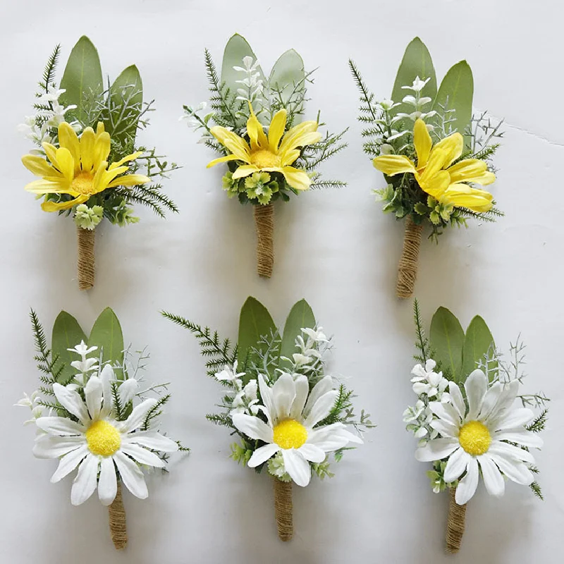 Simulado Daisy Boutonniere e pulso Corsag, Casamento Flower Art, Celebração De Negócios, Abrindo Os Convidados, 253